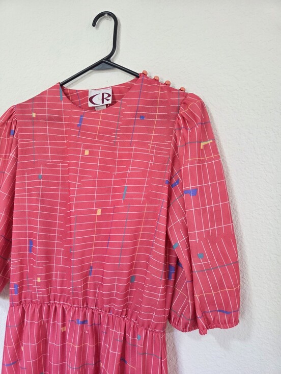 Vintage Dresses & Skirts - Vintage 90s CR Coral Pink Geometric Dress Womens 12 Medium/large